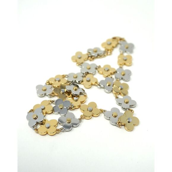 Ann Taylor Mixed Metal Clover Chain Necklace 16" Gold Tone Silver Tone - Picture 6 of 7